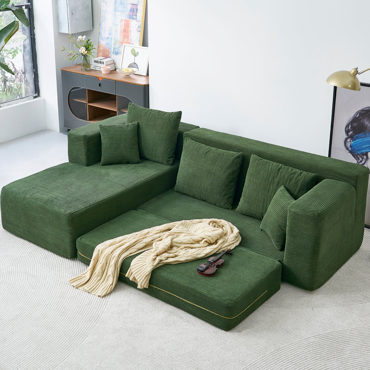 120-in Comfy Cloud Couch U Shaped Sectional Sofa Modular Sectional Sofa 5-Seater Comfy Cloud Couch with Movable Ottomans Chenille Sofa Sleeper Deep Seat Couches for Living Room With Two Ottomans