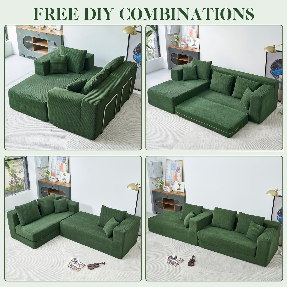 120-in Comfy Cloud Couch U Shaped Sectional Sofa Modular Sectional Sofa 5-Seater Comfy Cloud Couch with Movable Ottomans Chenille Sofa Sleeper Deep Seat Couches for Living Room With Two Ottomans