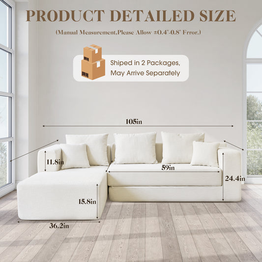 120-in Comfy Cloud Couch U Shaped Sectional Sofa Modular Sectional Sofa 5-Seater Comfy Cloud Couch with Movable Ottomans Chenille Sofa Sleeper Deep Seat Couches for Living Room With Two Ottomans