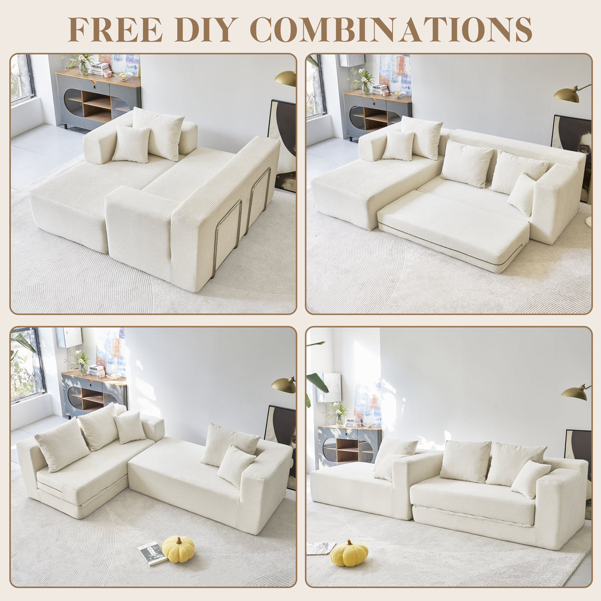 120-in Comfy Cloud Couch U Shaped Sectional Sofa Modular Sectional Sofa 5-Seater Comfy Cloud Couch with Movable Ottomans Chenille Sofa Sleeper Deep Seat Couches for Living Room With Two Ottomans