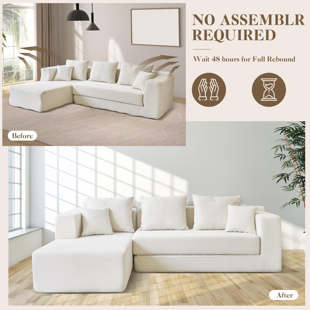 120-in Comfy Cloud Couch U Shaped Sectional Sofa Modular Sectional Sofa 5-Seater Comfy Cloud Couch with Movable Ottomans Chenille Sofa Sleeper Deep Seat Couches for Living Room With Two Ottomans
