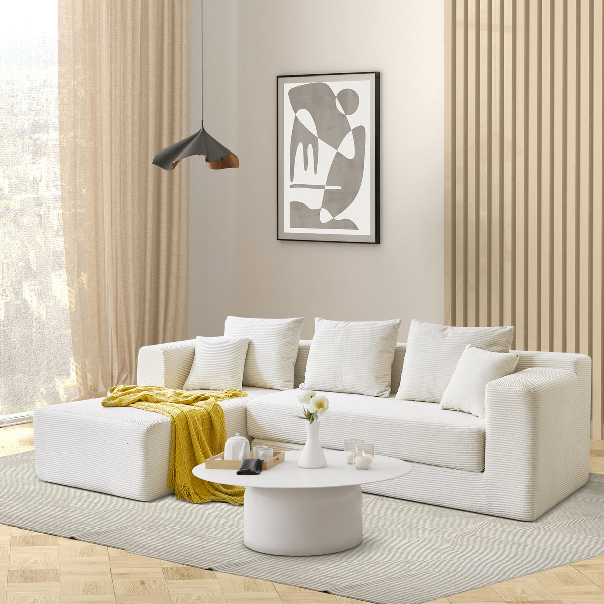 120-in Comfy Cloud Couch U Shaped Sectional Sofa Modular Sectional Sofa 5-Seater Comfy Cloud Couch with Movable Ottomans Chenille Sofa Sleeper Deep Seat Couches for Living Room With Two Ottomans