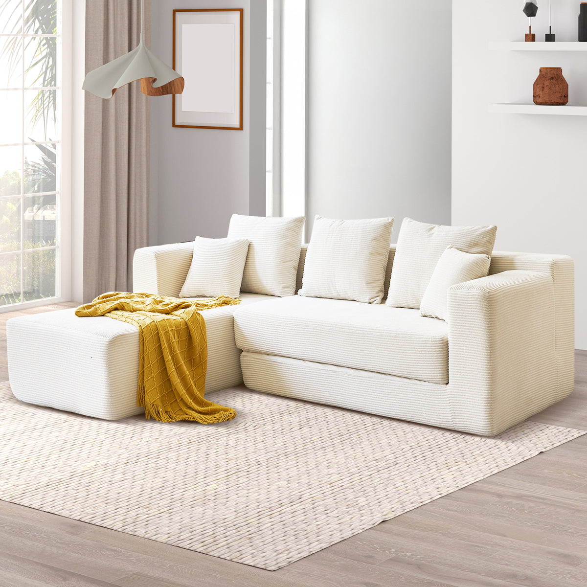 120-in Comfy Cloud Couch U Shaped Sectional Sofa Modular Sectional Sofa 5-Seater Comfy Cloud Couch with Movable Ottomans Chenille Sofa Sleeper Deep Seat Couches for Living Room With Two Ottomans