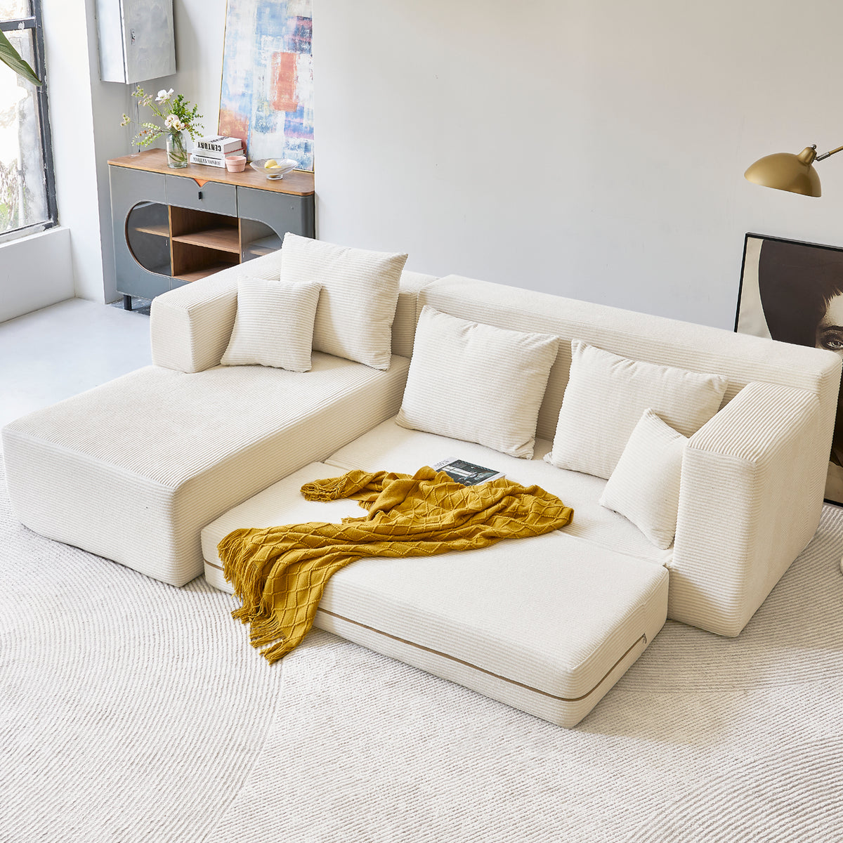 120-in Comfy Cloud Couch U Shaped Sectional Sofa Modular Sectional Sofa 5-Seater Comfy Cloud Couch with Movable Ottomans Chenille Sofa Sleeper Deep Seat Couches for Living Room With Two Ottomans