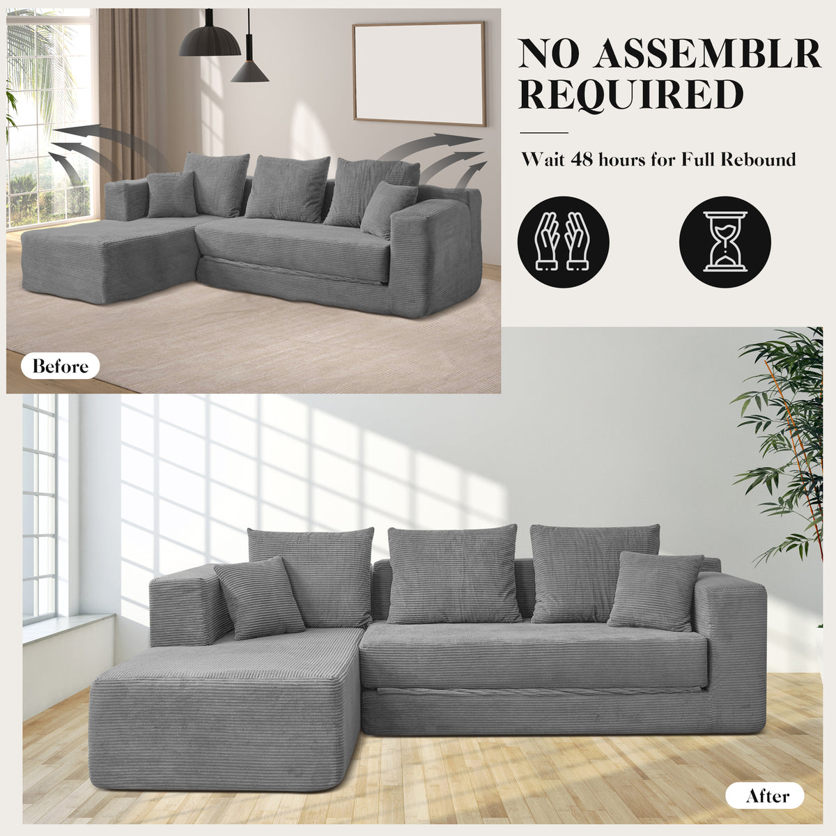 120-in Comfy Cloud Couch U Shaped Sectional Sofa Modular Sectional Sofa 5-Seater Comfy Cloud Couch with Movable Ottomans Chenille Sofa Sleeper Deep Seat Couches for Living Room With Two Ottomans