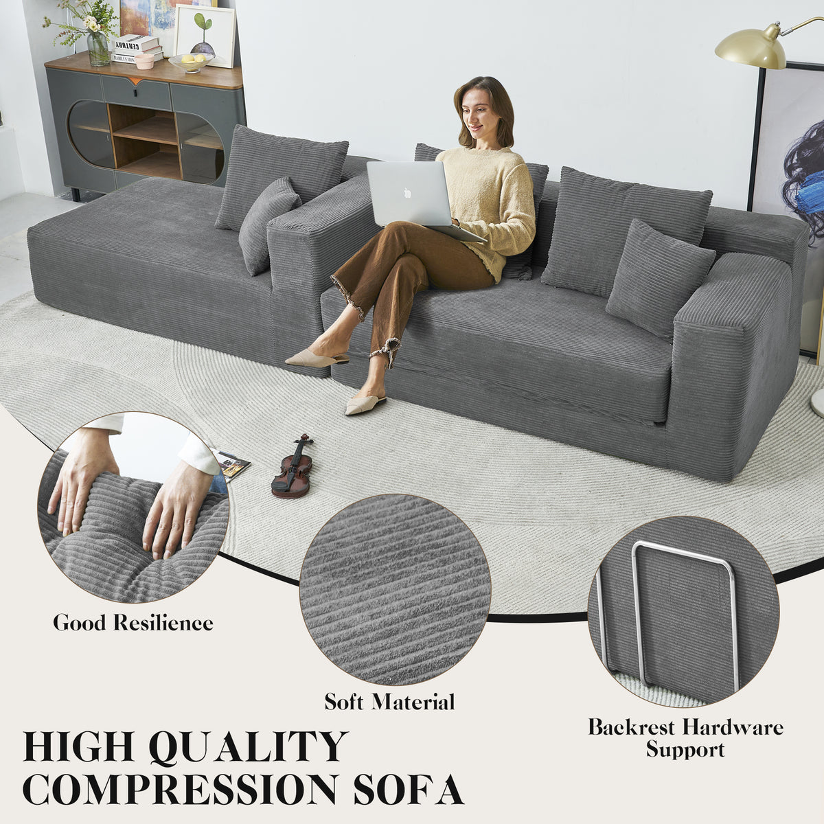 120-in Comfy Cloud Couch U Shaped Sectional Sofa Modular Sectional Sofa 5-Seater Comfy Cloud Couch with Movable Ottomans Chenille Sofa Sleeper Deep Seat Couches for Living Room With Two Ottomans