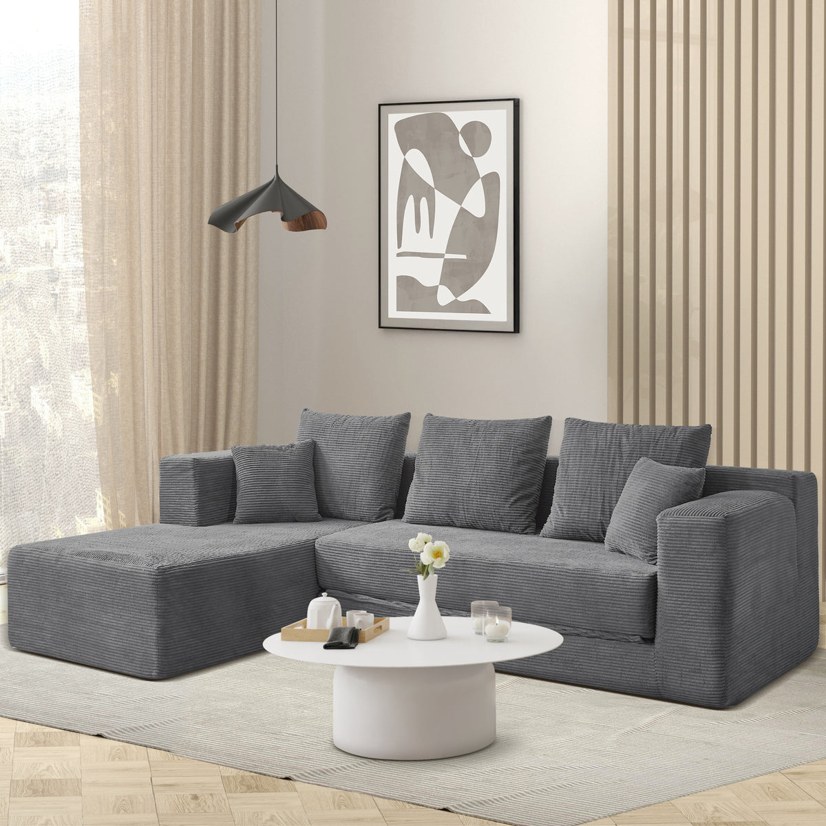 120-in Comfy Cloud Couch U Shaped Sectional Sofa Modular Sectional Sofa 5-Seater Comfy Cloud Couch with Movable Ottomans Chenille Sofa Sleeper Deep Seat Couches for Living Room With Two Ottomans
