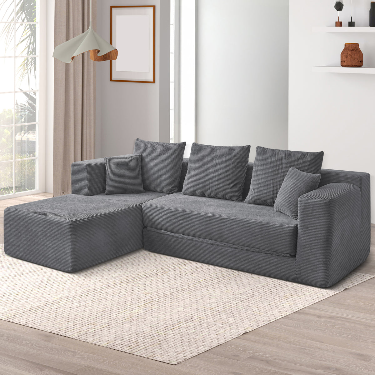 120-in Comfy Cloud Couch U Shaped Sectional Sofa Modular Sectional Sofa 5-Seater Comfy Cloud Couch with Movable Ottomans Chenille Sofa Sleeper Deep Seat Couches for Living Room With Two Ottomans