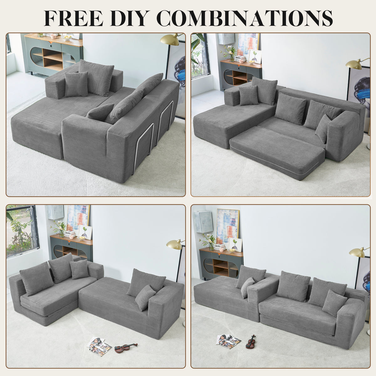 120-in Comfy Cloud Couch U Shaped Sectional Sofa Modular Sectional Sofa 5-Seater Comfy Cloud Couch with Movable Ottomans Chenille Sofa Sleeper Deep Seat Couches for Living Room With Two Ottomans