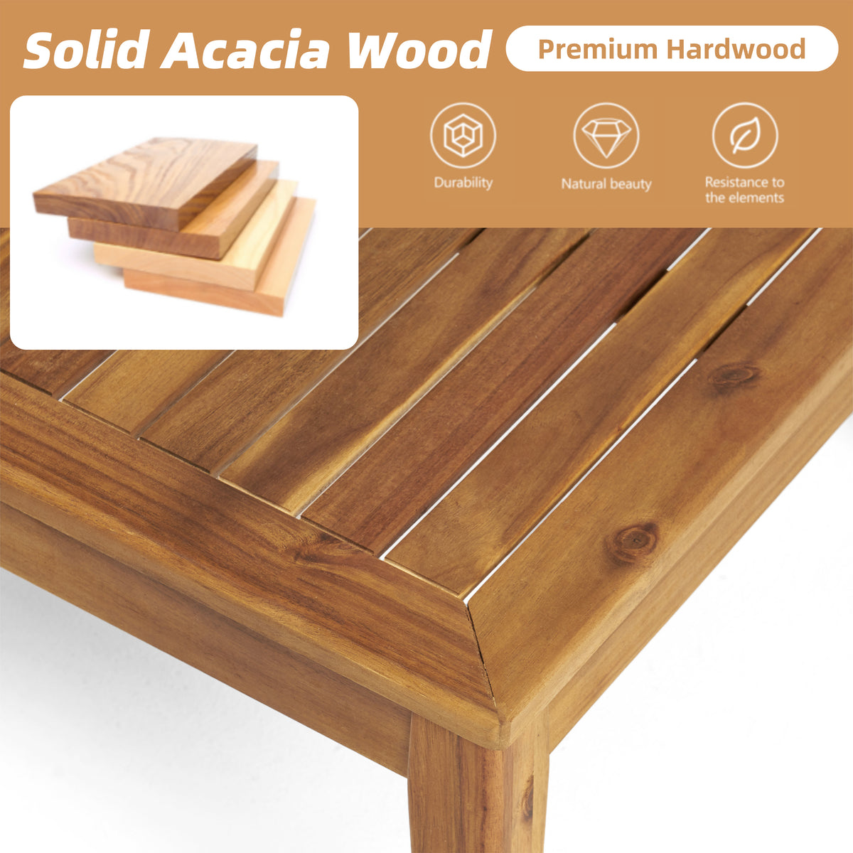 Acacia Wood and Metal Outdoor Patio Sofa Set with white Cushions