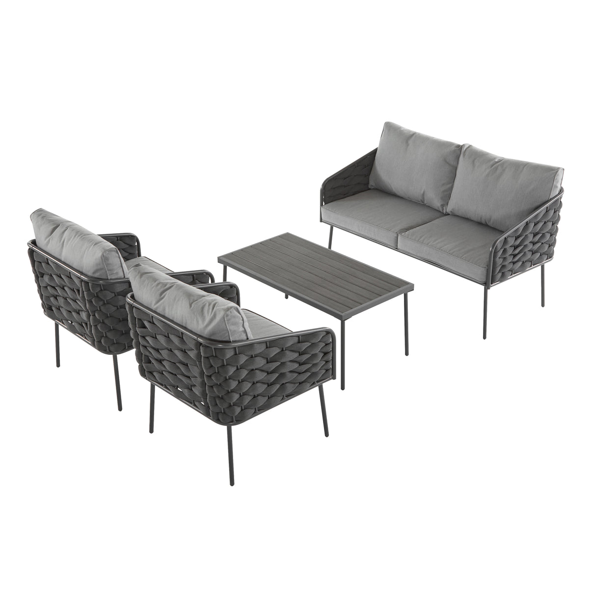 Outdoor sofa set Woven Outdoor Loveseat with Gray Cushions and Steel Frame