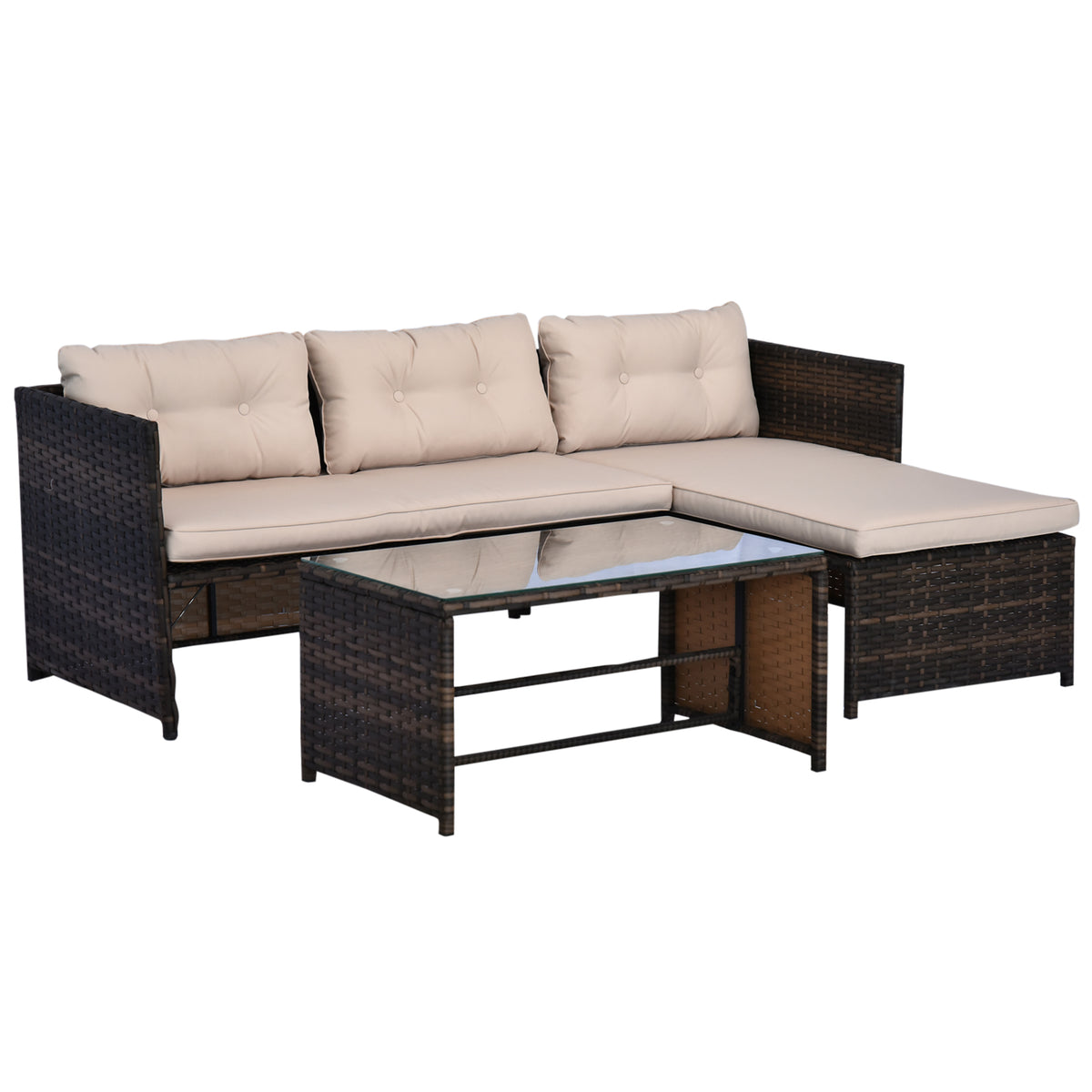 3-piece Acacia Wood and Metal outdoor Patio Sofa Set with White Cushions